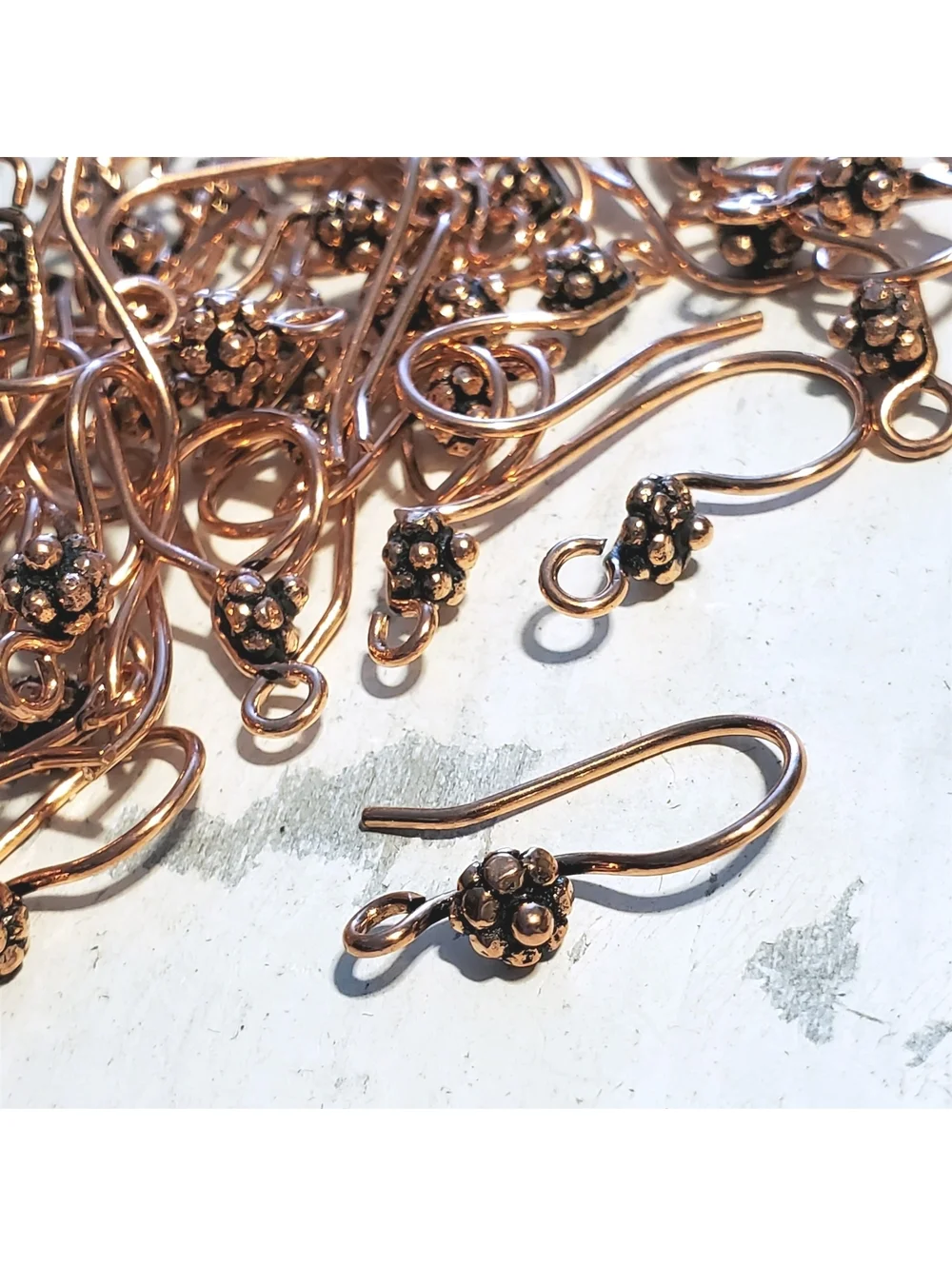 Fancy Handcrafted India Solid Copper Bali Bead Ear Hooks Earring Wires 10 pcs